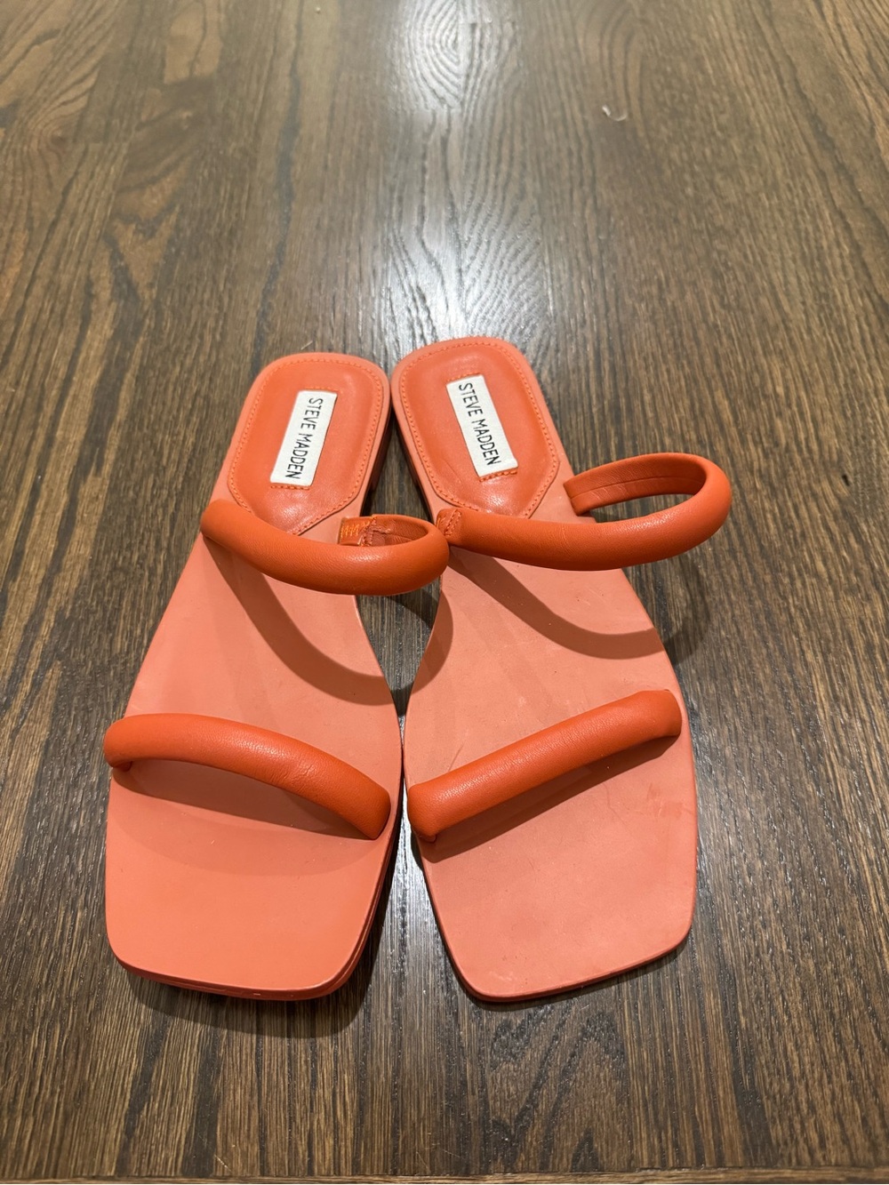 Steve Madden Coral-Orange Square Toe Double Strap Slide Sandals